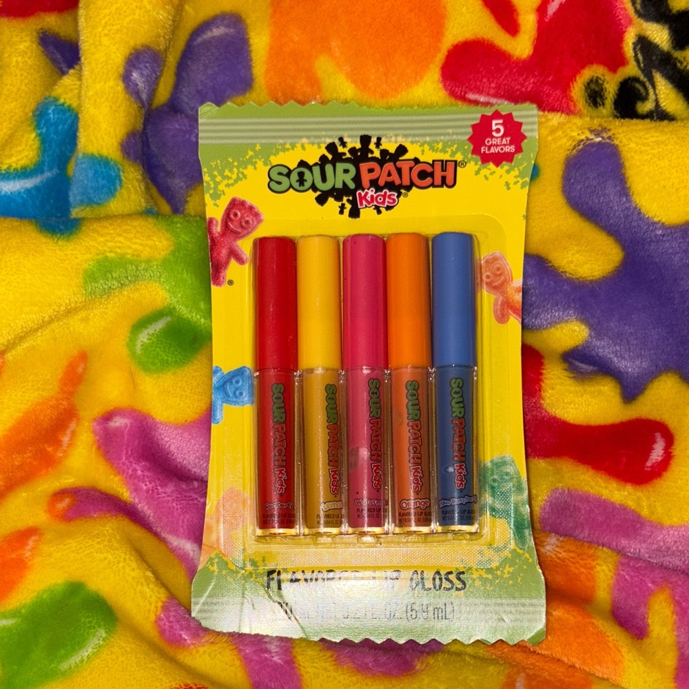 Sour patch kids Flavored Lip Gloss Set 5 pack red blue orange NEW QUICK SHIP